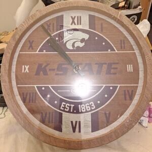 New Sealed Kansas State Wildcats Wood Wall Clock 11.5" FOCO Team Beans